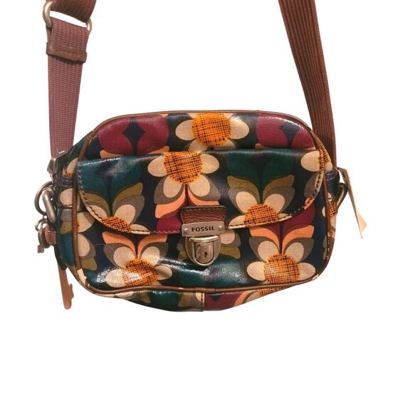 NWT Fossil Key Per Camera Floral Print Crossbody With Keys Colorful Flaw - Picture 1 of 15